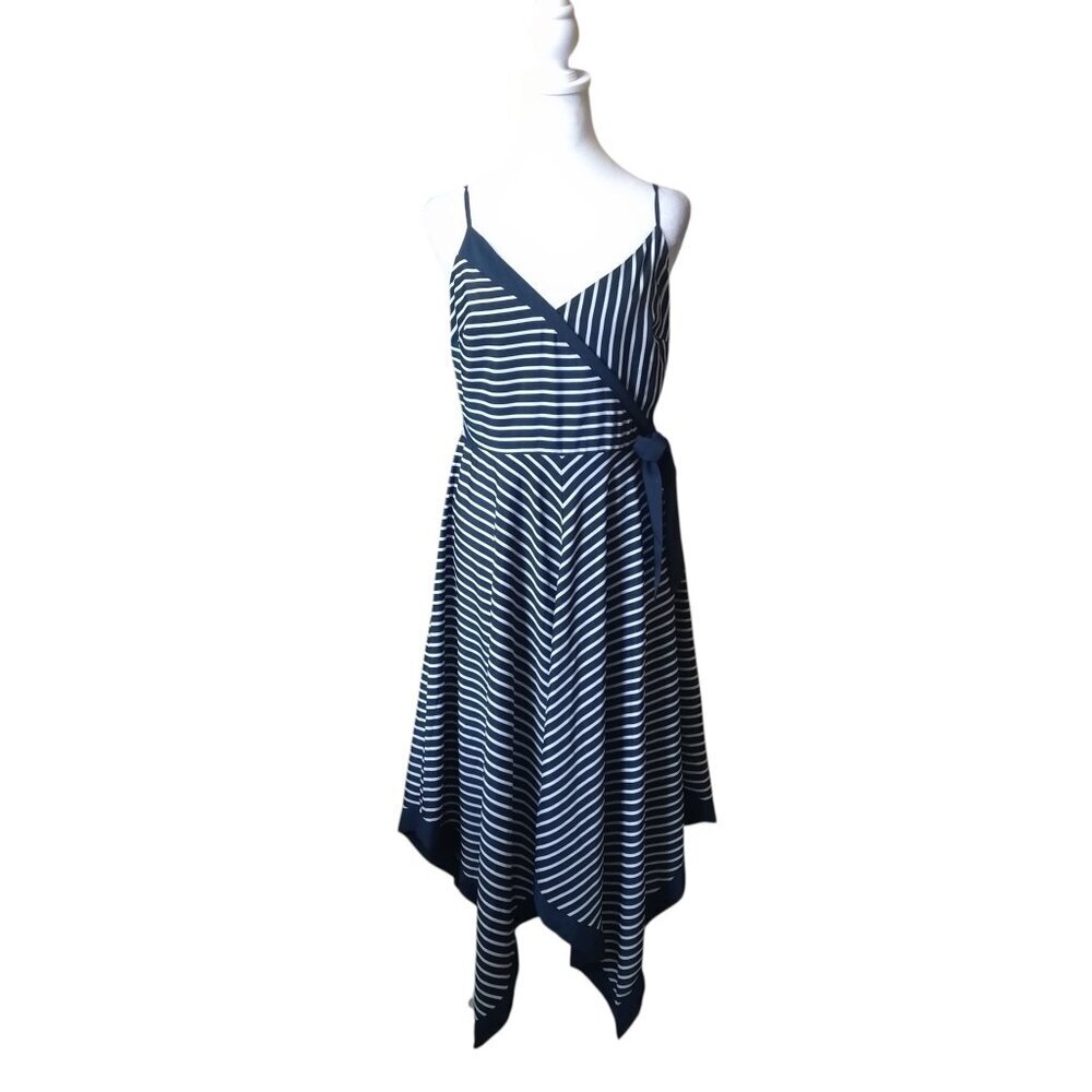 Banana Republic Size 6 Navy White Stripe Handkerchief Hem Nautical Preppy Dress